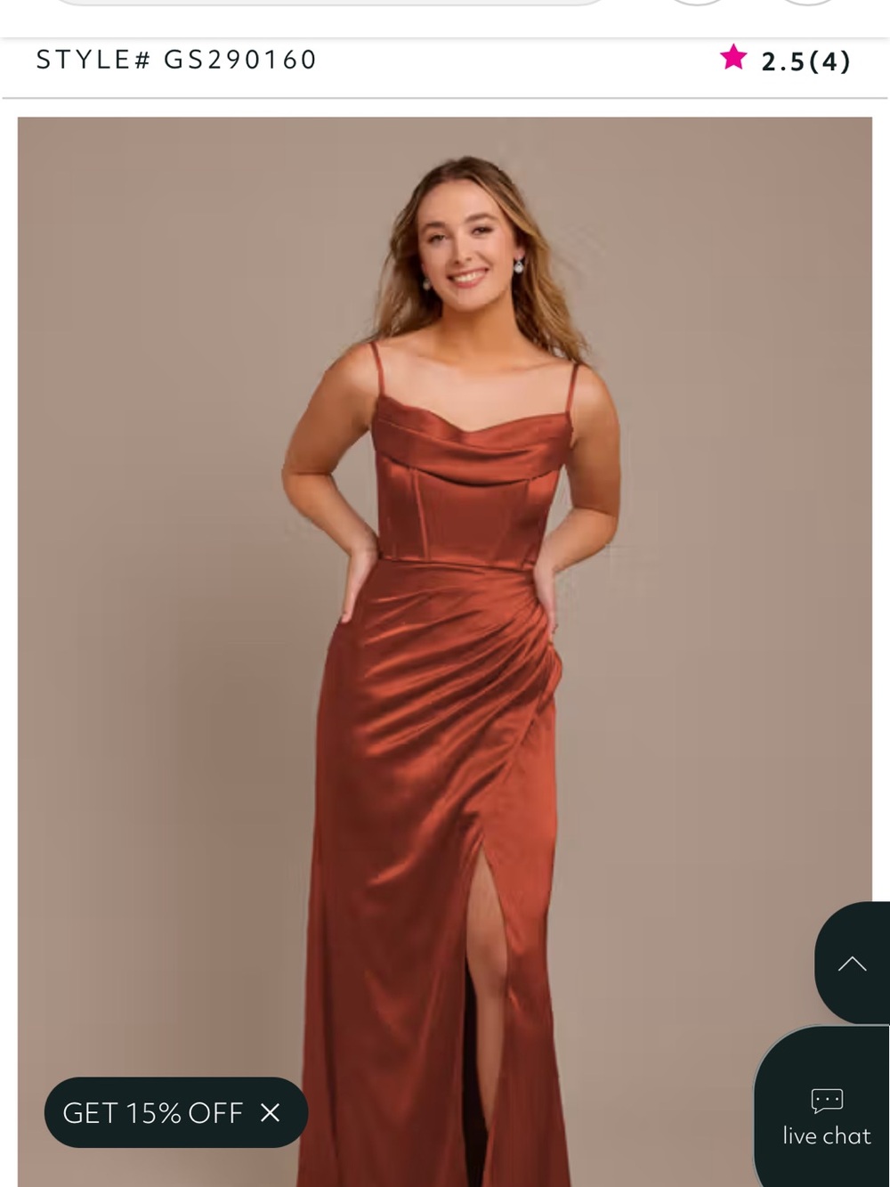 David's Bridal Satin Cowl Neck Gown in Cinnamon